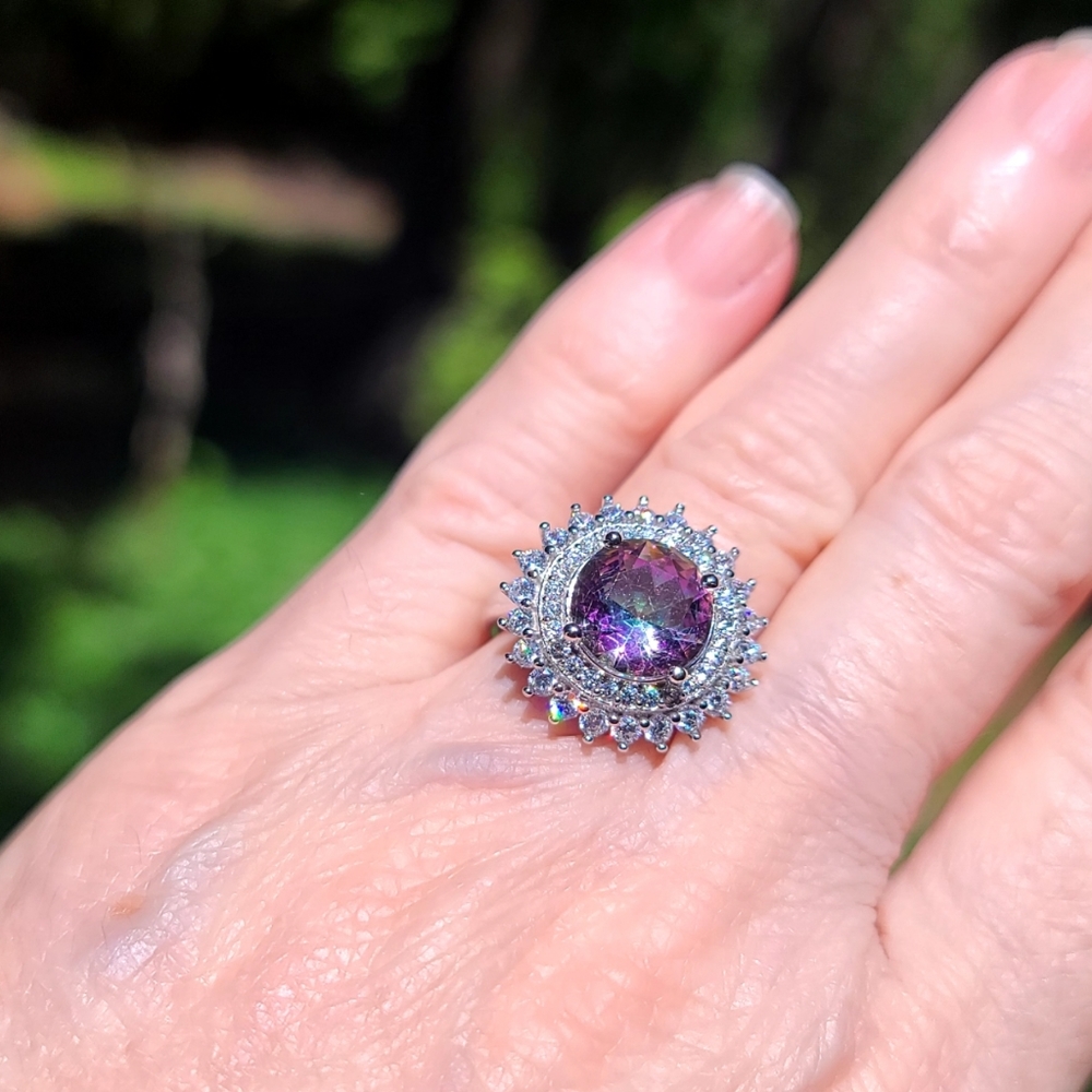 Aurora borealis & white Topaz princess ring